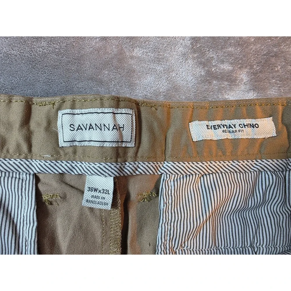 Savannah Everyday Chino Pants Mens 36x32 Khaki Regular Fit Stretch Trousers NWT‎